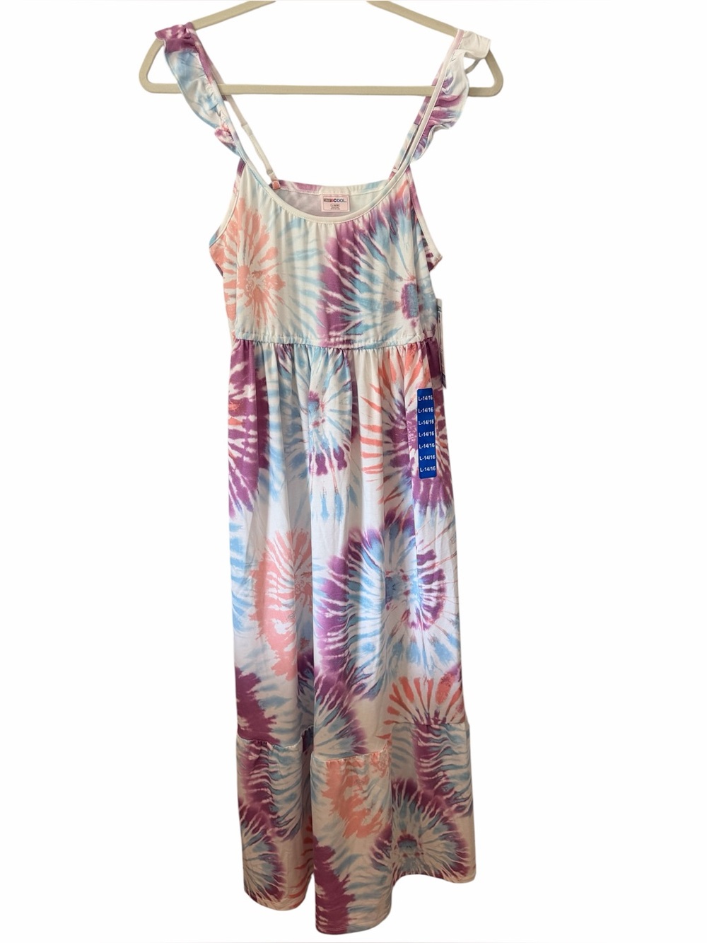32 Degrees Cool Tie Dye Maxi Dress Girls L 14/16 NWT Purple Blue